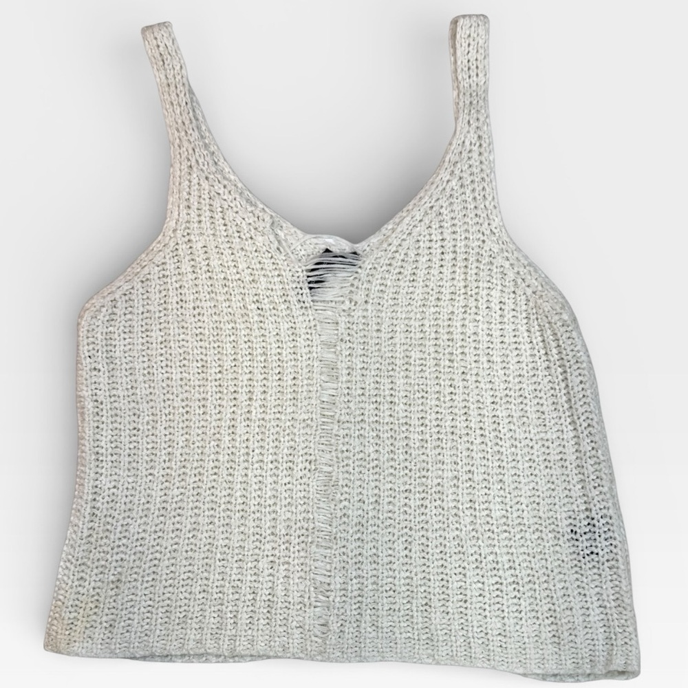 Moon & Madison Cream White Crochet Knit Women's Crop Top Tank SMALL